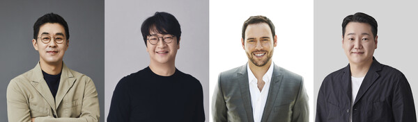 박지원 하이브 대표이사, 윤석준 하이브 아메리카 CEO, 스쿠터 브라운 하이브 아메리카 CEO, 한현록 하이브 재팬 CEO (왼쪽부터)