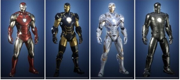 [왼쪽부터 어벤져스: 엔드게임, 모던, 뉴 스타크 시티, 마크-1 콘셉트로 구성한 아이언맨 코스튬]