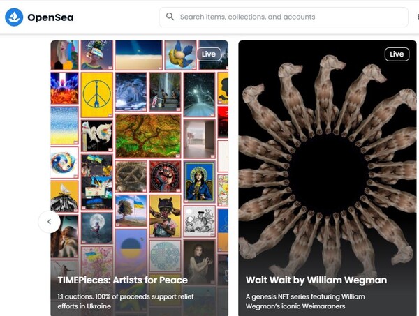 오픈시(OpenSea) 홈페이지 캡처