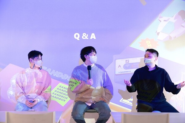 샌드박스네트워크가 30일 NFT를 새로운 성장 동력으로 선언했다. (좌측부터) 한장겸 샌드박스네트워크 NFT 사업 총괄이사, 이필성 샌드박스네트워크 CEO, 정인모 SBXG CEO. 사진=샌드박스네트워크