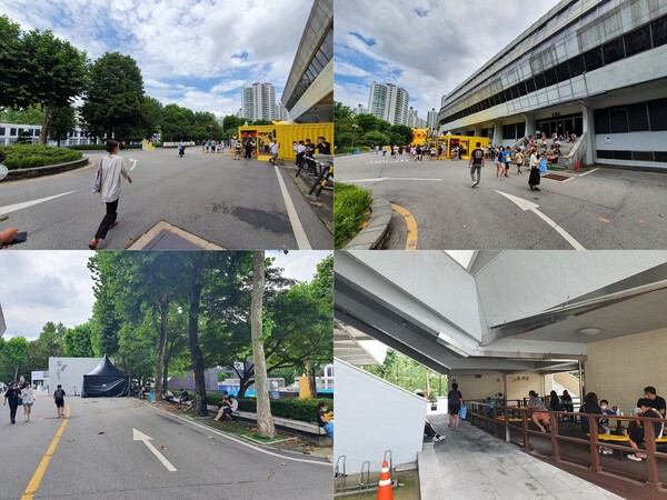 포켓몬 팝업 스토어를 기다리는 관람객들은 행사장 근처 그늘로 들어가 햇빛을 피했다. 