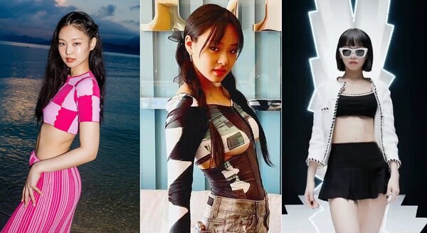 한국에서는 제니, 비비, 김채원 등의 셀럽들이 언더붑을 선보이며 유행을 선도했다 - 이미지 출처 : 제니, 비비 인스타그램,  / 김채원 : 유튜브 채널 '하이브 레이블즈' 