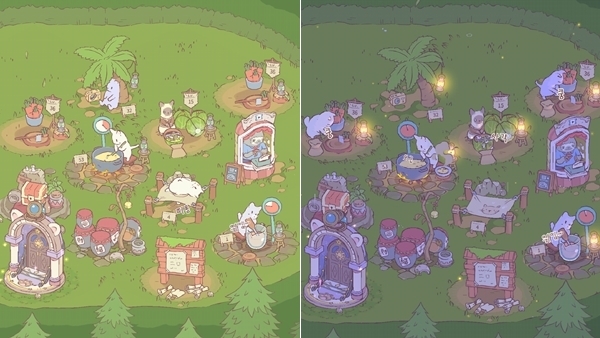 - 고양이 숲의 낮과 밤