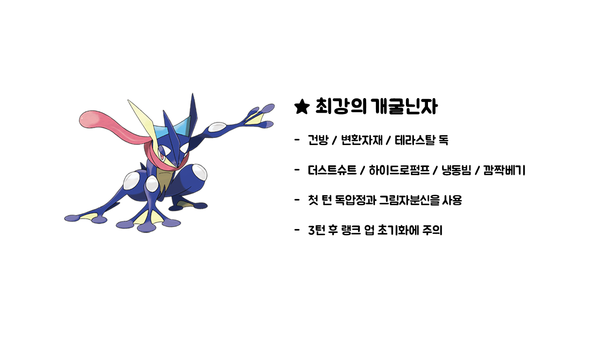 - 최강의 개굴닌자 기술 배치 및 특성