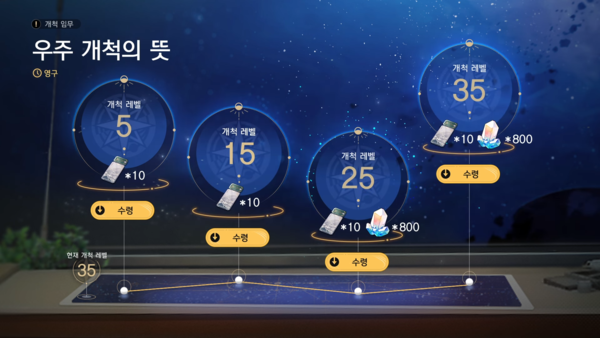 - 개척 레벨 보상