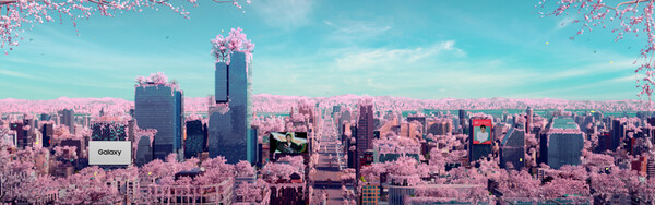 벚꽃으로 뒤덮인 화려한 봄의 강남대로를 표현한 미디어아트. 사진=비브스튜오스 