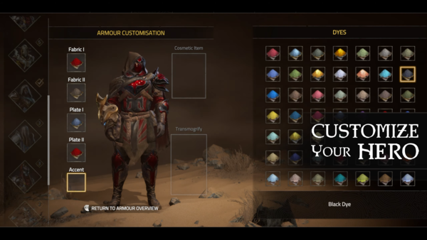 - 12가지 기본 갑옷 세트와 6부위의 세부 염색, 치장 아이템 등이 있다 