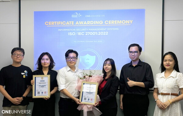 원유니버스가 베트남서 국제 정보보안관리 표준인 ‘ISO27001’ 인증을 획득했다. 사진=원유니버스