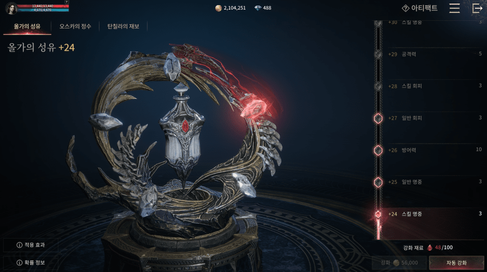 - 주요 능력치를 빠르게 올릴 수 있는 '아티팩트'