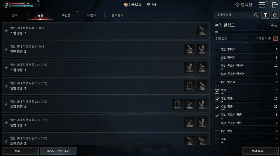 - 유물은 획득처가 제한적이기 때문에 꾸준히 암거래를 이용해야 한다