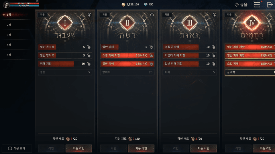 - 규율 각인은 각인 슬롯마다 등장하는 스탯이 다르다