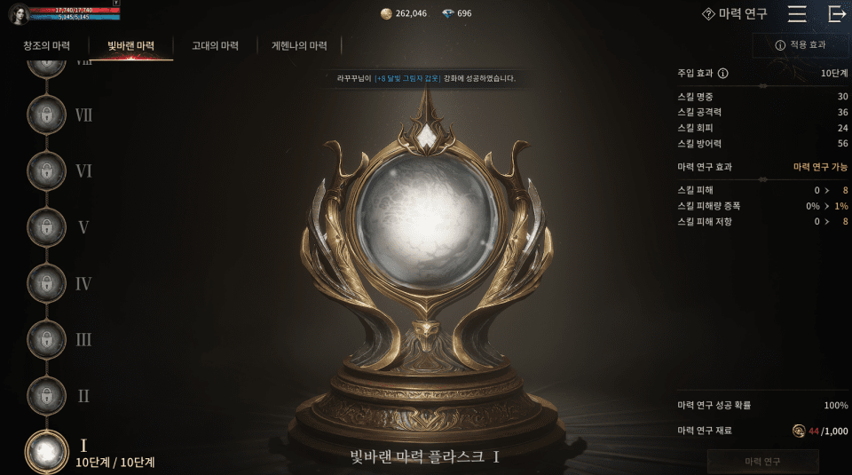 - 마력 연구 10단계에 도달하면 트리니티 1000개를 요구한다