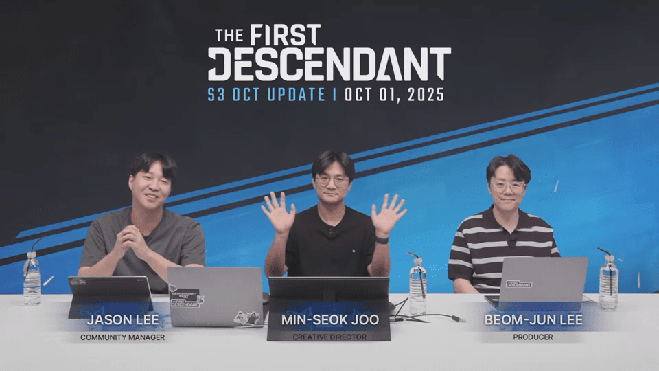 -(좌측부터) 제이슨 리 커뮤니티 매니저, 주민석 퍼스트 디센던트 디렉터, 이범준 퍼스트 디센던트 총괄 PD
